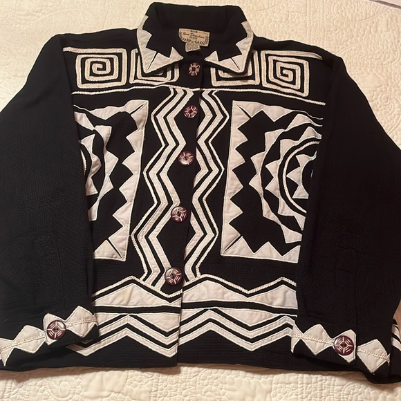 Petite Large Bold Appliquéd 100% Cotton Button Up Jacket - Picture 1 of 7